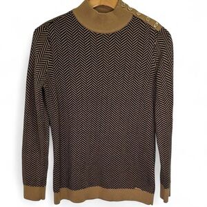 Calvin Klein Tan and Black Mockneck Chevron Sweater Size S